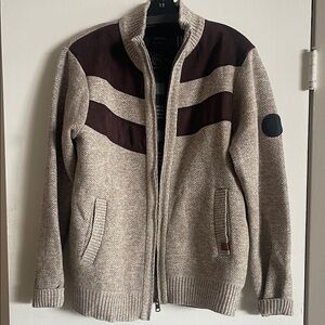 Buffalo David Bitton Beige and Brown Zip-Up Sweater